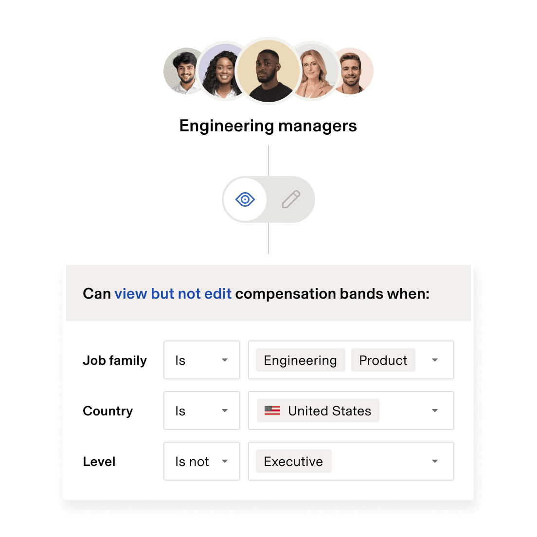 Engineering managers' view-only compensation-band permissions.