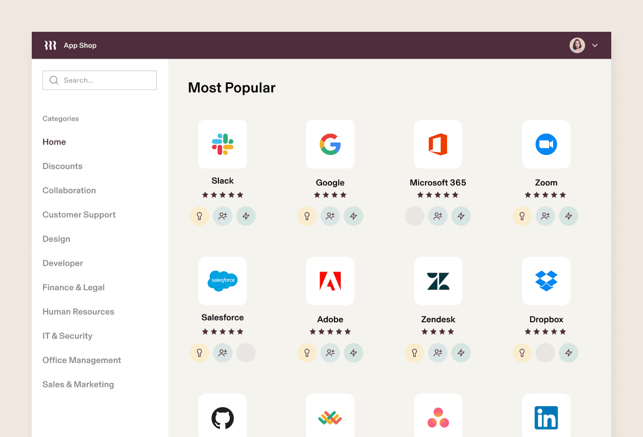 App shop page showing a grid of popular apps
