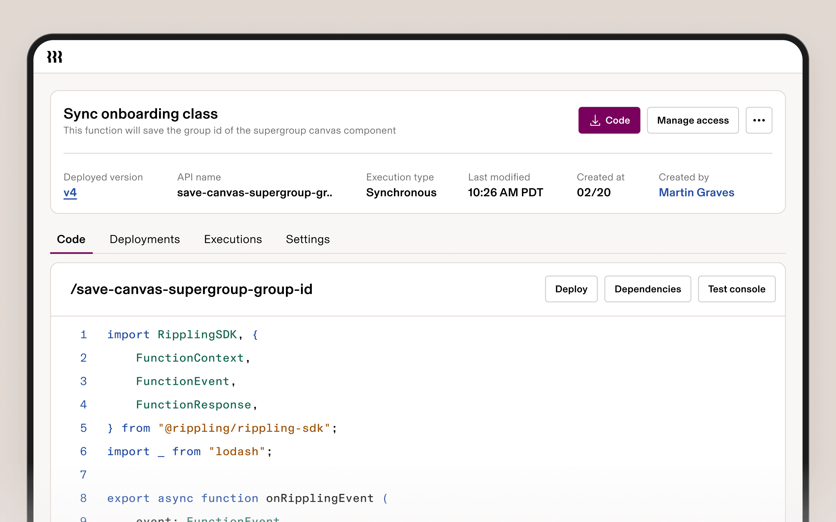 Code editor for syncing an onboarding class.