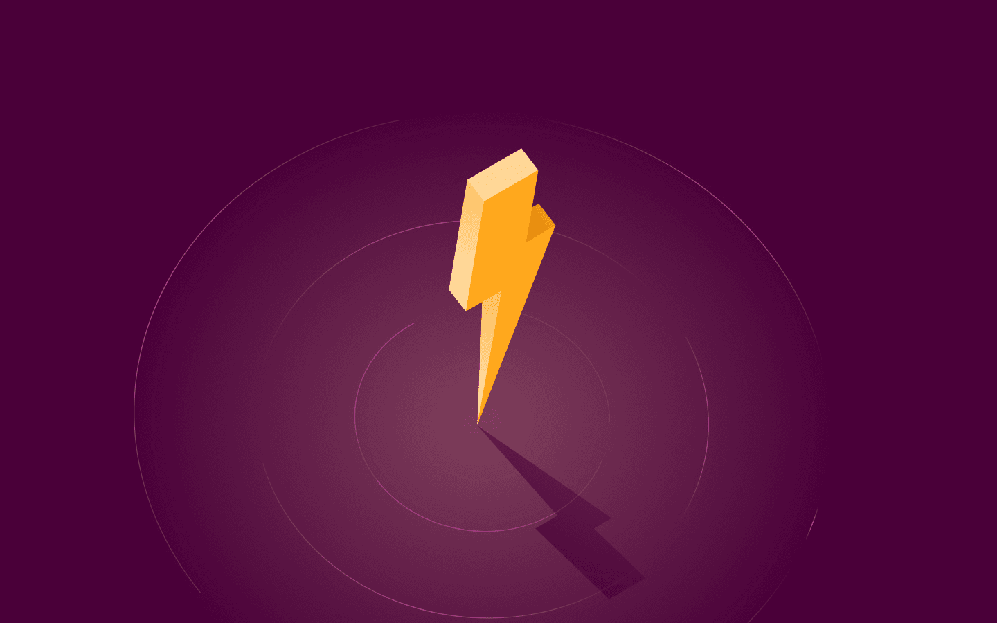 3D yellow lightning bolt icon centered on a deep purple background with subtle circular gradient elements.