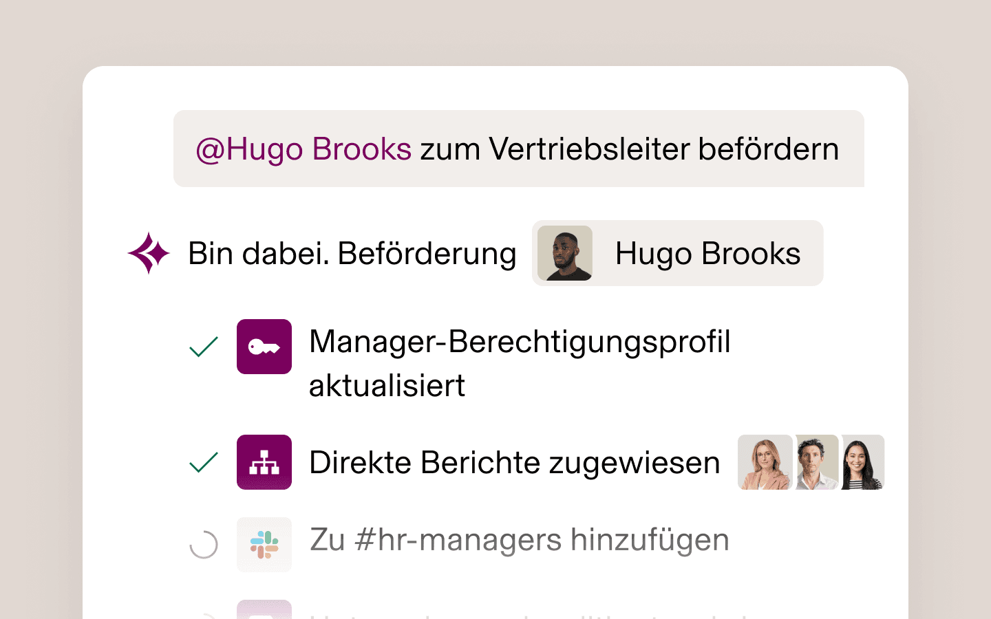 Workflow, bei dem Hugo Brooks zum Vertriebsmanager befördert wird.