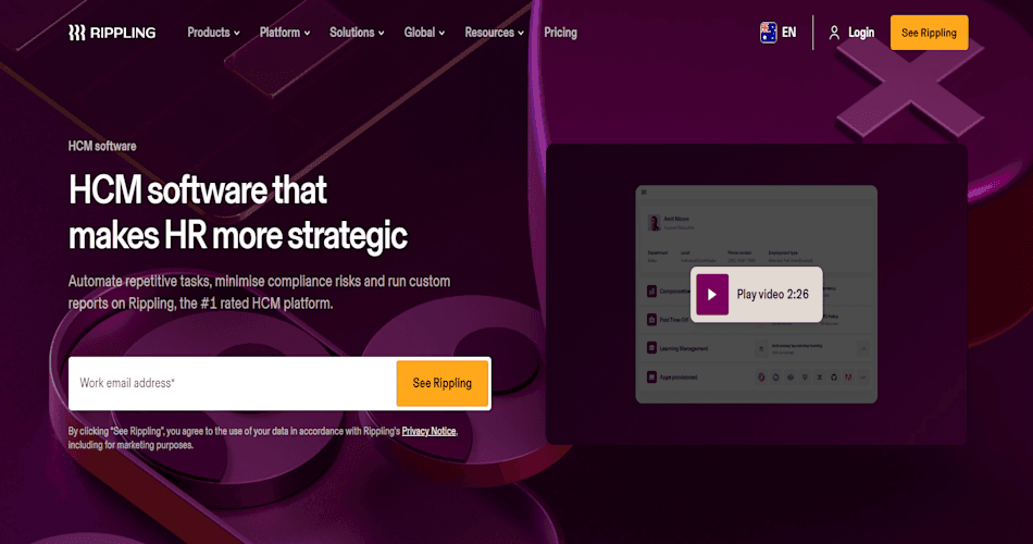 Rippling workforce software webpage.