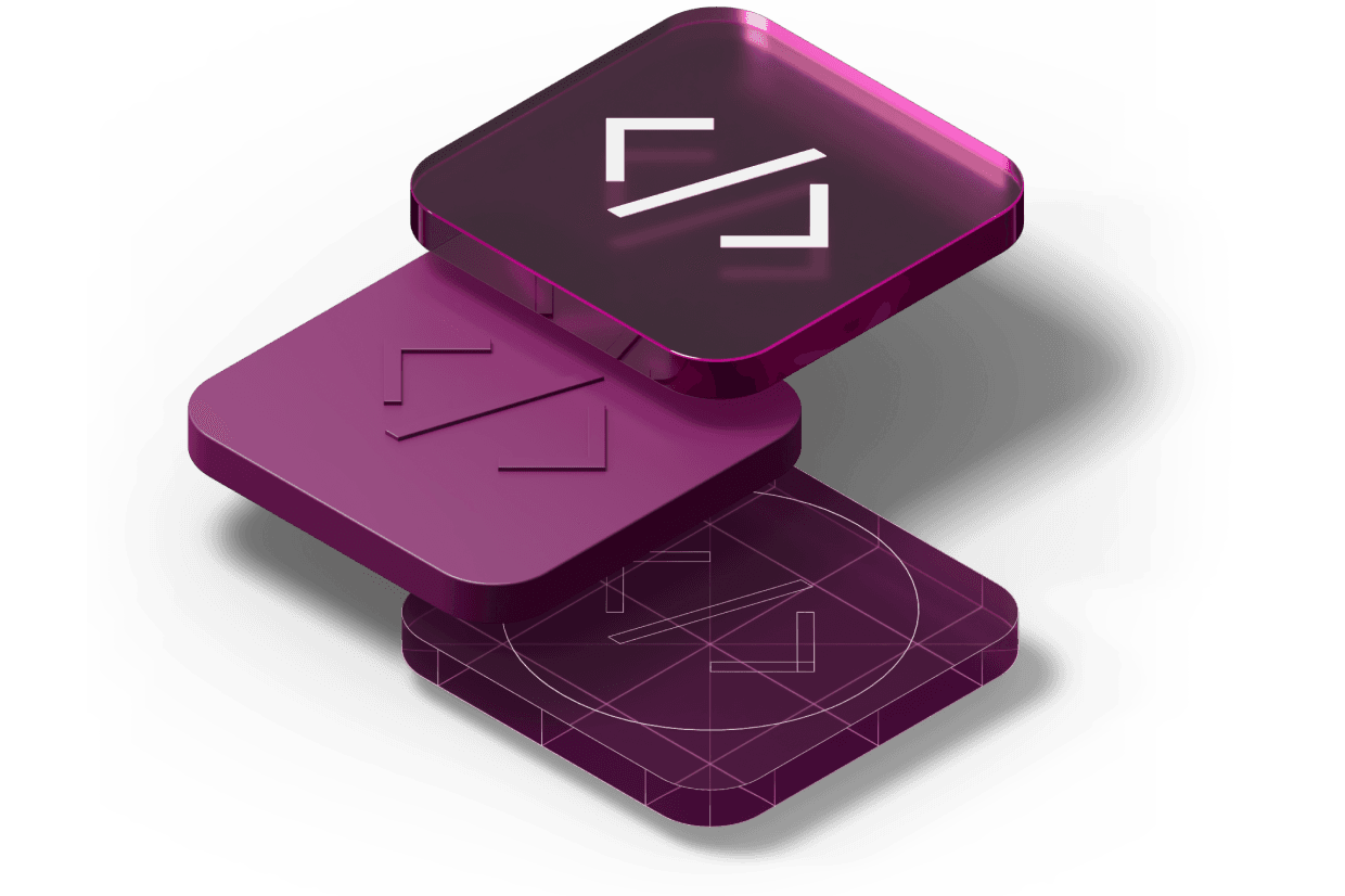 Isometric illustration of the Rippling app icon cut in half, with one side looking like a blueprint