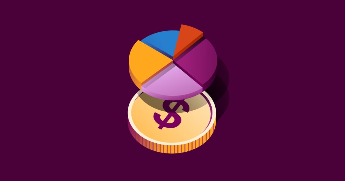 Graphic illustration of a pie chart hovering over a coin