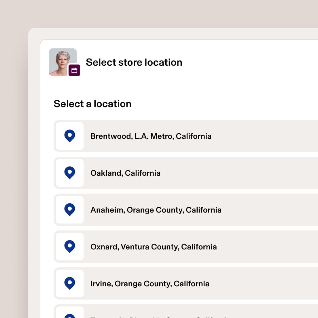 List of selectable store locations.