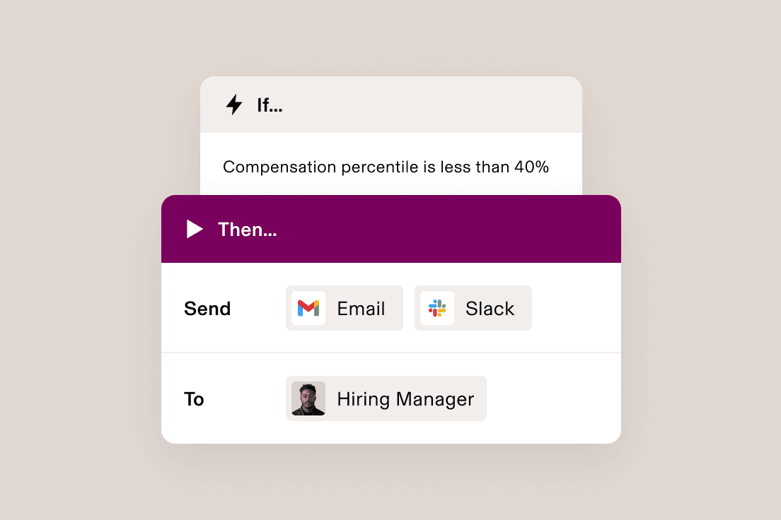 Workflow sending email or Slack when compensation percentile falls below 40%.