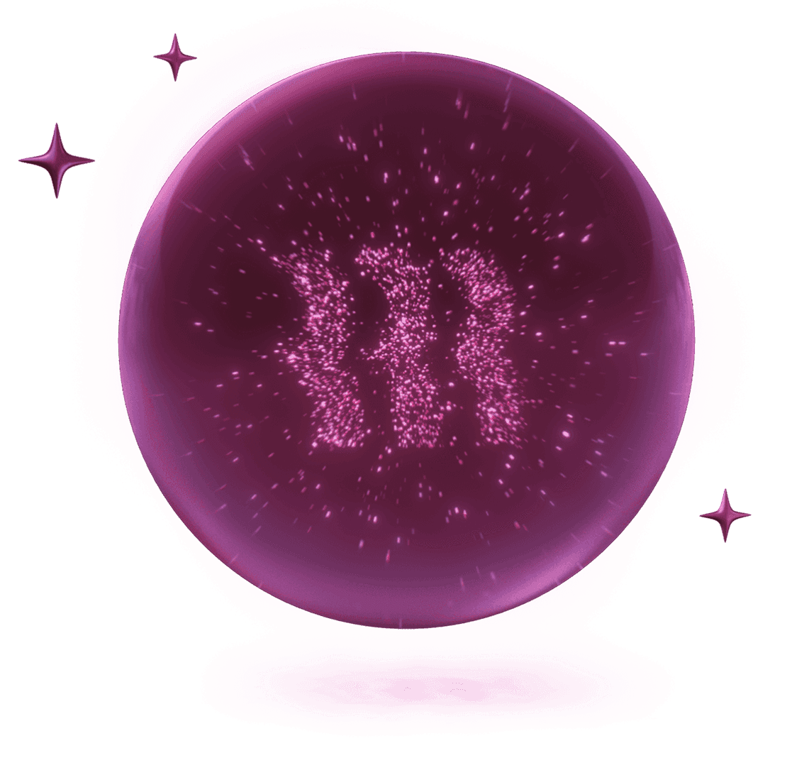Glowing purple sphere surrounded by sparkles