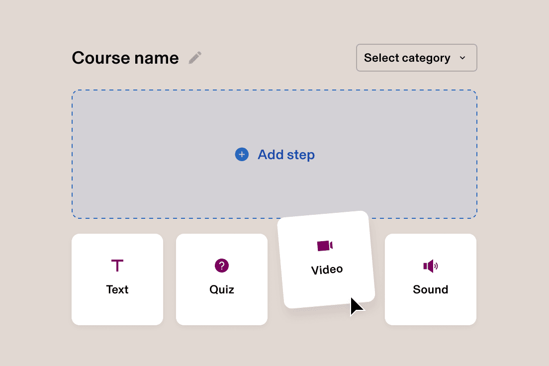 Dragging a video item into a course step.