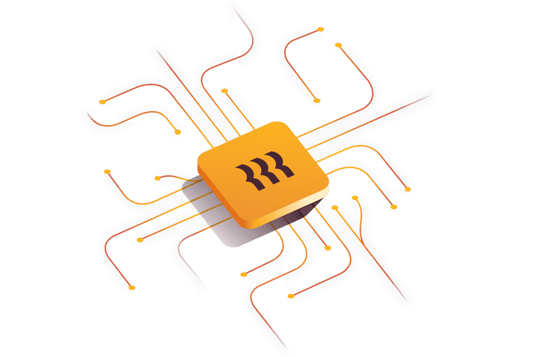 Graphic illustration of a computer chip with the Rippling logo