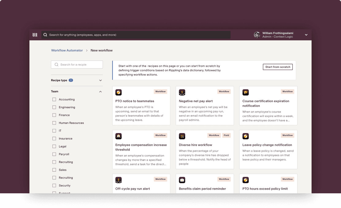 Workflow automation recipe gallery