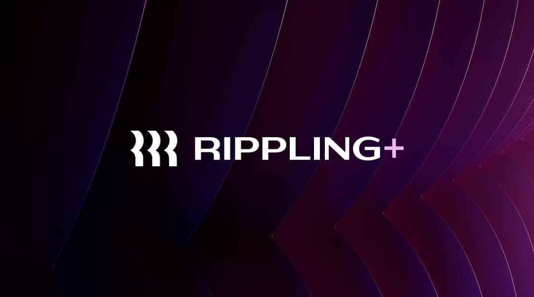 Rippling+ logo over a ripple pattern