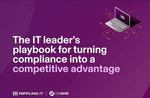IT leader reviewing compliance dashboard on laptop with connected systems and automated evidence collection.