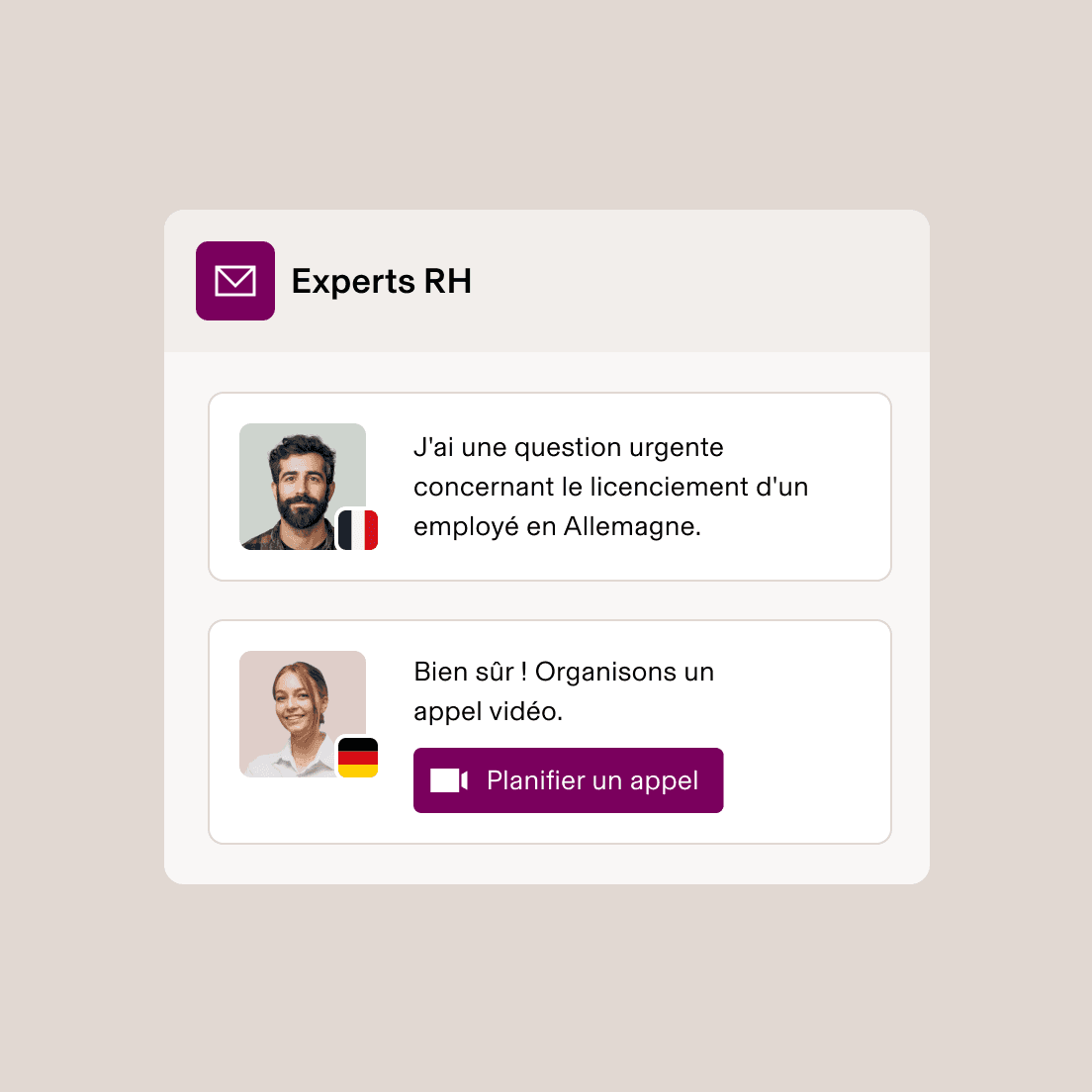 Exemple d’une conversation par chat entre un client de Rippling et un conseiller RH certifié