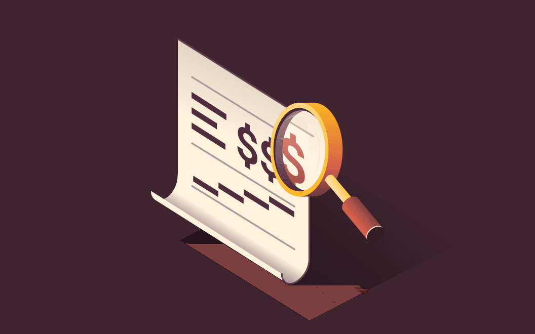 Graphic illustration of a report with a magnifying glass