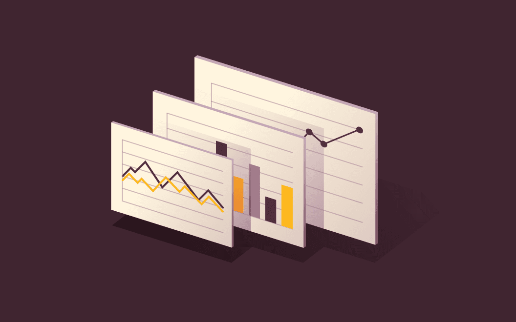 Graphic illustration of three stacked reports